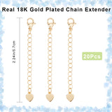 20Pcs Brass Curb Chain Extender, with Lobster Claw Clasps and Tiny Heart Charm, Cadmium Free & Nickel Free & Lead Free, Real 18K Gold Plated, 57mm, Hole: 2.5x3mm