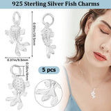 5Pcs 925 Sterling Silver Pendants, with Jump Ring, Fish, Silver, 16.5x9.5x3.5mm, Hole: 4mm