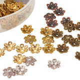 Mixed Color Tibetan Style Alloy Flower Bead Caps for Jewelry Making, about 180pcs/box