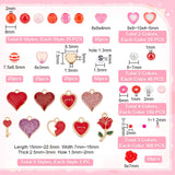 DIY Valentine's Day Jewelry Making Finding Kit, Including Seed & Glass Pearl & Polymer Clay Disc & Acrylic Pumpkin & Resin Rondelle & Plastic Heart Beads, Rose Alloy Enamel Pendants, Pink, 3~22.5x3~16x1~7mm, Hole: 1~2mm, 1959Pcs/box