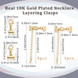 8Pcs 2 Size Brass Chain Extenders, End Chains with Lobster Claw Clasps and Double Strand Necklace Layering Clasps, Real 18K Gold Plated, 62~67mm, 4Pcs/size