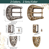 4 Sets 2 Colors Belt Alloy Buckle Sets, include Roller Buckle, Rectangle Silder Charm, Triangle Zipper Stopper, Mixed Color, 63x59x8mm, 2 sets/color