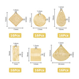 96Pcs 6 Style Brass Pendant, Rhombus & Flat Round & Teardrop, Raw(Unplated), 12~18.5x7~20.5x0.5~1mm, Hole: 1.2~1.5mm, 16pcs/style