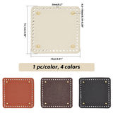 4Pcs 4 Colors Square PU Leather Knitting Crochet Bags Nail Bottom Shaper Pad, with Metal Nail, for Bag Bottom Accessories, Mixed Color, 15.1x15x0.45~1cm, Hole: 5mm, 1pc/color