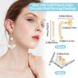 5 Pairs Rack Plating Brass Micro Pave Cubic Zirconia Stud Earring Findings, with Vertical Loops, Rectangle, with 10Pcs Friction Ear Nuts, Golden, 17x16x2mm, Hole: 1.2mm, Pin: 0.7mm
