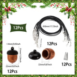 12pcs Disconnectable Ebony Wood Acorn Pendants, with 12pcs Imitation Leather Cord, for Necklace Making, Black, Pendant: 3.1x2.2cm, Hole: 1.4mm, Leather Cord: 450mm