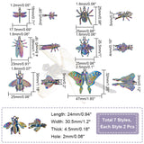 14Pcs 7 Style Plated Alloy Pendants, Cadmium Free & Lead Free, Dragonfly & Spider & Bee, Mixed Color, 17~28x23~47x3~5mm, Hole: 1.6~2.5mm, 2pcs/style