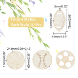 40Pcs 4 Styles Sport Ball Theme Unfinished Wood Big Pendants, Laser Cut Charms, for DIY Crafts, Home Decoration and Paint, PapayaWhip, 60~75x41~60x1.5mm, Hole: 2~3mm, 10pcs/style
