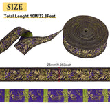 Ethnic Embroidery Polyester Flat Ribbons, Jacquard Ribbon, Floral Pattern, Goldenrod, 1 inch(25mm)