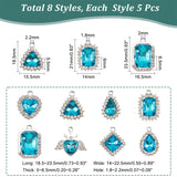 40Pcs 8 Style Platinum Plated Alloy Glass Pendants Sets, Crystal Rhinestone Charms, Rhombus & Octagon & Teardrop & Heart & Rectangle Charms, Aquamarine, 18.5~23.5x14~22.5x5~6mm, Hole: 1.8~2.2mm, 5Pcs/style