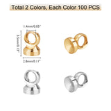 200pcs 2 Colors Brass Bead Cap Pendant Bails, for Globe Glass Bubble Cover Pendants, Mixed Color, 3.5x2.8mm, Hole: 1.4mm, 100pcs/style, 200pcs/box