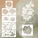 PET Hollow Out Drawing Painting Stencils, for DIY Scrapbook, Photo Album, Flower, 300x300mm, 9pcs/set