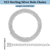 1M Rhodium Plated 925 Sterling Silver Rolo Chain, Belcher Chain, Soldered, Platinum, 1.5mm