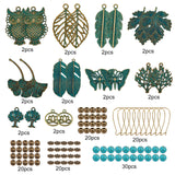DIY Dangle Hoop Earring Making Kits, Including Tibetan Style Alloy Pendants & Spacer Beads, Synthetical Turquoise Beads, Brass Hoop Earrings Findings, Antique Bronze & Green Patina, 130pcs/box