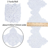 Polyester Lace Trim, Embroidery Flower Lace Ribbon with Plastic Imitation Pearl Beads, for Garment Accessories, White, 5~5-1/8 inch(128~130mm), about 3 yards/roll