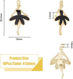 40Pcs 4 Colors Light Gold Plated Alloy Pendants, with Enamel, Ballet Dancer, Mixed Color, 30.5x18x2.5mm, Hole: 1.8mm, 10pcs/color