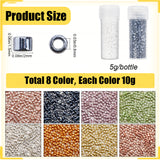 80G 8 Style Cylinder Seed Beads, Metallic Colours, Round Hole, Uniform Size, Mixed Color, 2x1.5~2mm, Hole: 0.8mm, 10g/style