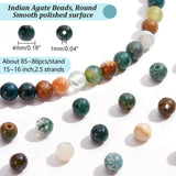 Natural Indian Agate Beads Strands, Round, 4mm, Hole: 0.8mm, about 85~86pcs/strand, 15~16 inch