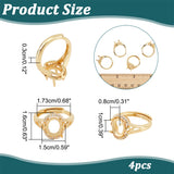 4Pcs Adjustable Brass Micro Pave Clear Cubic Zirconia Finger Ring Components, 4 Claw Prong Ring Settings, Long-Lasting Plated, Oval, Golden, US Size 6 1/4, Inner Diameter: 16.8mm, Tray: 10x8mm