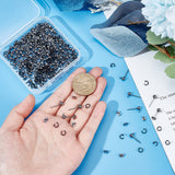 100Pcs Iron Ball Stud Earring Findings, with Horizontal Loops & 100Pcs Friction Ear Nuts & 100Pcs 304 Stainless Steel Open Jump Rings, Gunmetal, 6.5x4mm, Hole: 1mm, Pin: 0.8mm
