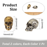 2Pcs 2 Colors Brass Beads, Skull, Mixed Color, 21.5x14x19mm, Hole: 6mm, 1pc/color