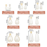 84Pcs 14 Styles ABS Plastic Imitation Pearl Charms, with Iron Finding, Teardrop Charm, Platinum & Golden, 12~26x6~10mm, Hole: 1.5~2mm, 6pcs/style