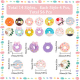 56Pcs 14 Styles Opaque Resin Cabochons, Imitation Food, Donut, Mixed Color, 19~22.5x7~10.5mm, 4pcs/style