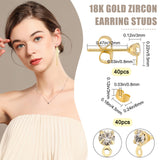 40Pcs Brass with Clear Cubic Zirconia Stud Earring Findings, with Loop, with 40Pcs Brass Ear Nuts, Golden, 5.5x3mm, Hole: 0.8mm, Pin: 0.7mm