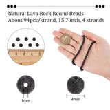4 Strands Natural Lava Rock Round Beads Strands, 4mm, Hole: 1mm, about 94pcs/strand, 15.7 inch