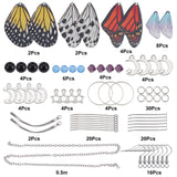 DIY Butterffly Wing Dangle Earring Making Kits, Including Wing & Moon & Star Alloy & Acrylic & 304 Stainless Steel & Resin Pendants, Glass Beads, Brass Earring Hooks & Cable Chain, Mixed Color