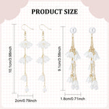 2 Pairs 2 Style Plastic Lily of the Valley Dangle Stud Earrings, Alloy Chain Tassel Long Drop Earrings for Women, Light Gold, 96~102mm, Pin: 0.6~0.7mm, 1 Pair/style