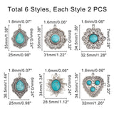 12Pcs 6Style Tibetan Style Alloy Pendants, with Synthetic Turquoise, Cadmium Free & Lead Free, Teardrop & Flower & Heart & Hexagon Flower , Antique Silver, 34.5x32.5x7mm, Hole: 1.6mm