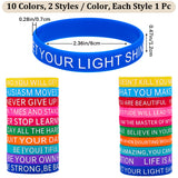 20Pcs 20 Style Motivational Quotes Silicone Cord Bracelets Wristbands, Mixed Color, Inner Diameter: 2-3/8 inch(6cm), 1Pc/style