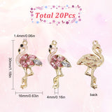 Alloy Enamel Pendants, with Rhinestone, Light Gold, Flamingo, Lavender Blush, 30x16x4mm, Hole: 1.4mm, 20pcs/box