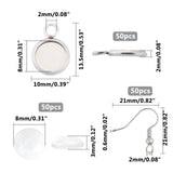 DIY Earring Making Kits, with 304 Stainless Steel Earring Hooks & Pendant Cabochon Settings, Transparent Glass Cabochons, Stainless Steel Color, Pendant Cabochon Settings: 13.5x10x2mm, hole: 2mm, 50pcs/box