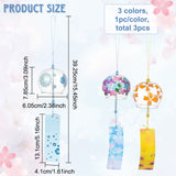 3Pcs 3 Style Glass Wind Chimes, Flower Pattern Small Wind Bells with Paper Card, Suncatcher for Garden Window Party Hanging Decors, Mixed Color, 385~400mm, 1pc/style