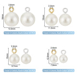 80Pcs 8 Styles ABS Plastic Imitation Pearl Pendants, with Iron Finding, Round, Mixed Color, 12.5~18x7.8~13.5mm, Hole: 2.4~2.6mm, 10pcs/style