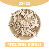 32Pcs 8 Style Flower Pattern Hollow out Unfinished Wood Pieces, Wood Carved Appliques Onlay, for DIY Craft Window Decorative Corner, Navajo White, 5.5~7.1x5.7~6.9x0.2~0.25cm, 4pcs/style