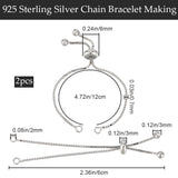 2Pcs 925 Sterling Silver Chain Bracelet Making, Slider Bracelet Making, Platinum, 4-3/4 inch(12cm), Hole: 1.5mm, Single Chain Length: about 6cm