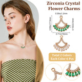 12Pcs 2 Colors Brass Micro Pave Clear & Green Cubic Zirconia Pendants, Long-Lasting Plated, Cadmium Free & Lead Free, Fan, Light Gold, 17.5x18x2.5mm, Hole: 1.2mm, 6pcs/color