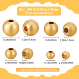 160Pcs 4 Style Brass Beads, Long-Lasting Plated, Round, Matte Style, Real 18K Gold Plated, 3~6mm, Hole: 0.9~1.4mm, 40pcs/style