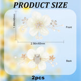 Detachable Cloth Flower Shoe Decoration, Iron Shoe Buckle Clip with Crystal Rhinestone & Imitation Pearl, Light Yellow, 64~65x48x14.5~15mm, 2pcs/set