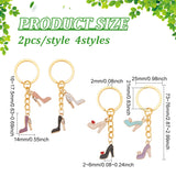 High-Heeled Shoes Theme Alloy Enamel Pendant Keychain, with Iron Key Ring, Golden, 7.3~7.6cm, 4pcs/set, 2 sets/box