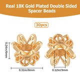 30Pcs Brass Spacer Beads, Long-Lasting Plated, Flowers, Real 18K Gold Plated, 6x8x6mm, Hole: 3mm