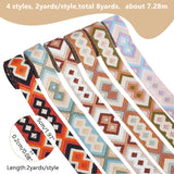 12 Yards 6 Colors Flat Embroidery Rhombus Polyester Ribbons, Jacquard Ribbon, Tyrolean Ribbon, Garment Accessories, Mixed Color, 1-1/2 inch(38mm), 2 yards/color