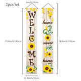 Hanging Polyester Sign for Home Office Front Door Porch Welcome Decorations, Rectangle with Word Welcome Home, Sweet, Home, Sunflower Pattern, 180x30cm, 2pcs/set