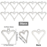 50Pcs Alloy Pendants, Cadmium Free & Nickel Free & Lead Free, Heart, Silver, 20x18.5x1.5mm, Hole: 1.8mm