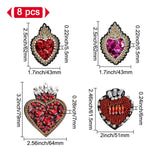 8Pcs 4 Style Sacred Heart Glass Rhinestone Appliques, Sew on Felt Patches, Costume Ornament Accessories, Mixed Color, 61.5~79x43~64x5.5~7mm, 2pcs/style