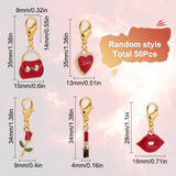 Valentine's Day Theme Alloy Enamel Pendant Decoration, Clip-on Charms, with Zinc Alloy Lobster Claw Clasps, Rose/Lipstick/Heart/Bag/Lip, Mixed Color, 28~35mm, 50pcs/box
