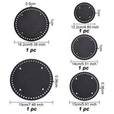 5Pcs 5 Style Flat Round PU Leather Knitting Crochet Bags Nail Bottom Shaper Pad, with Alloy Nail, for Bag Bottom Accessories, Black, 12.2~19x0.36~1cm, Hole: 5mm, 1pc/style